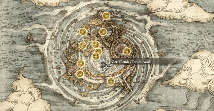 A complete map of the Crumbling Farum Azula in Elden Ring.