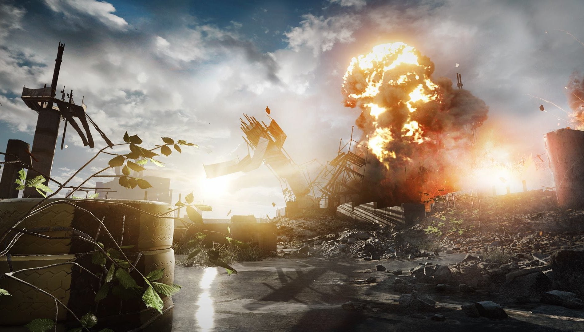 An explosion in a theatre of conflict with a giant mushroom cloud, in Battlefield 4. - 6