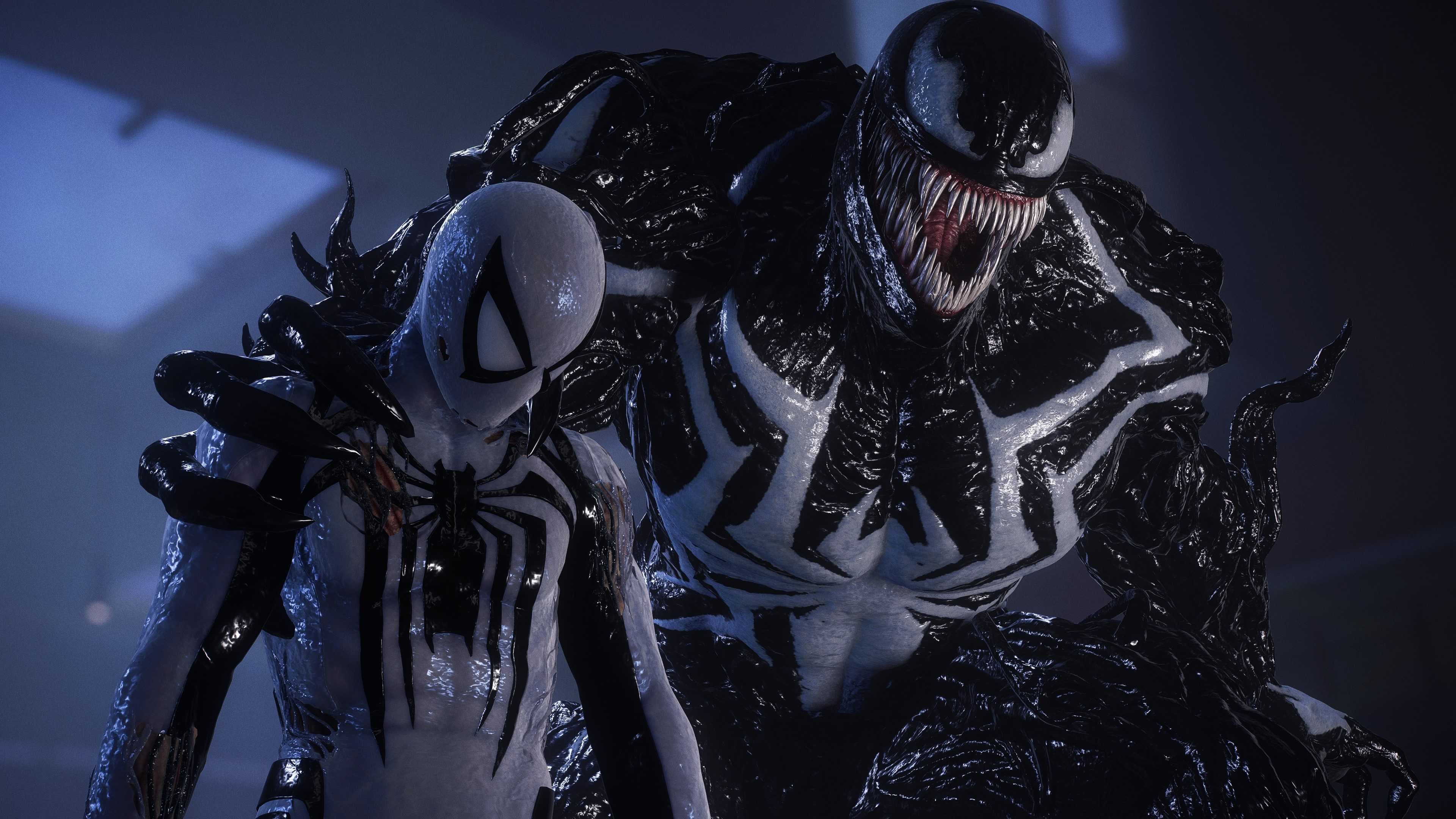 Venom holds an unconscious Spider-Man in Marvel&rsquo;s Spider-Man 2