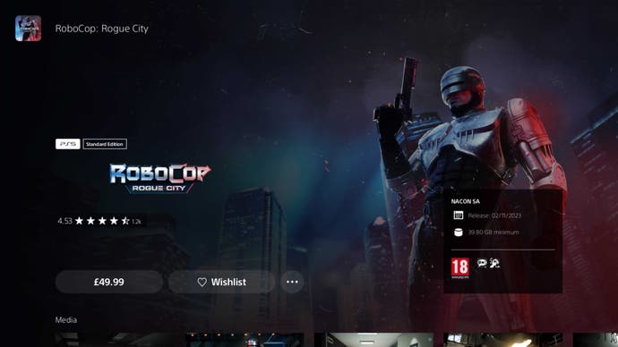 PS store page for RoboCop Rogue City