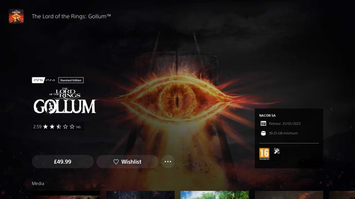 The Lord of the Rings: Gollum PS store page