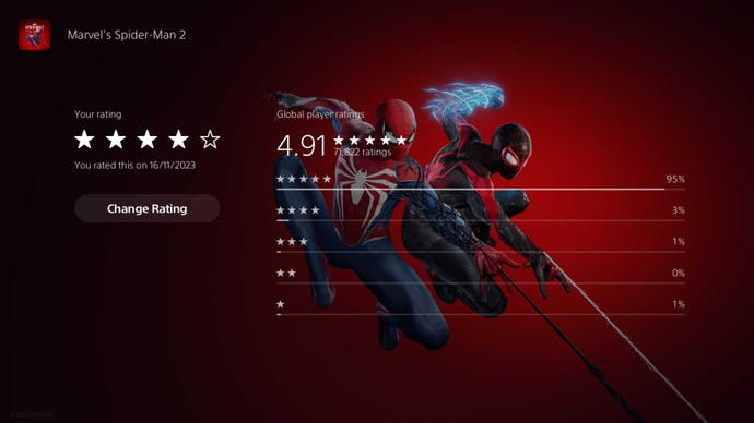 There are my four out of five stars for Marvel's Spider-Man 2, with the option to change my rating if I so wished