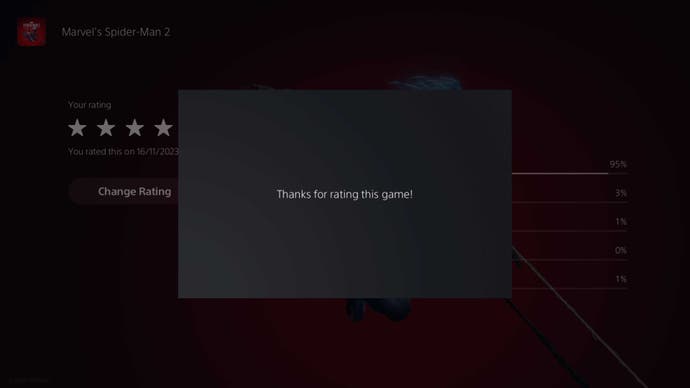 Once I had awarded my stars, I got a message thanking me for rating the game