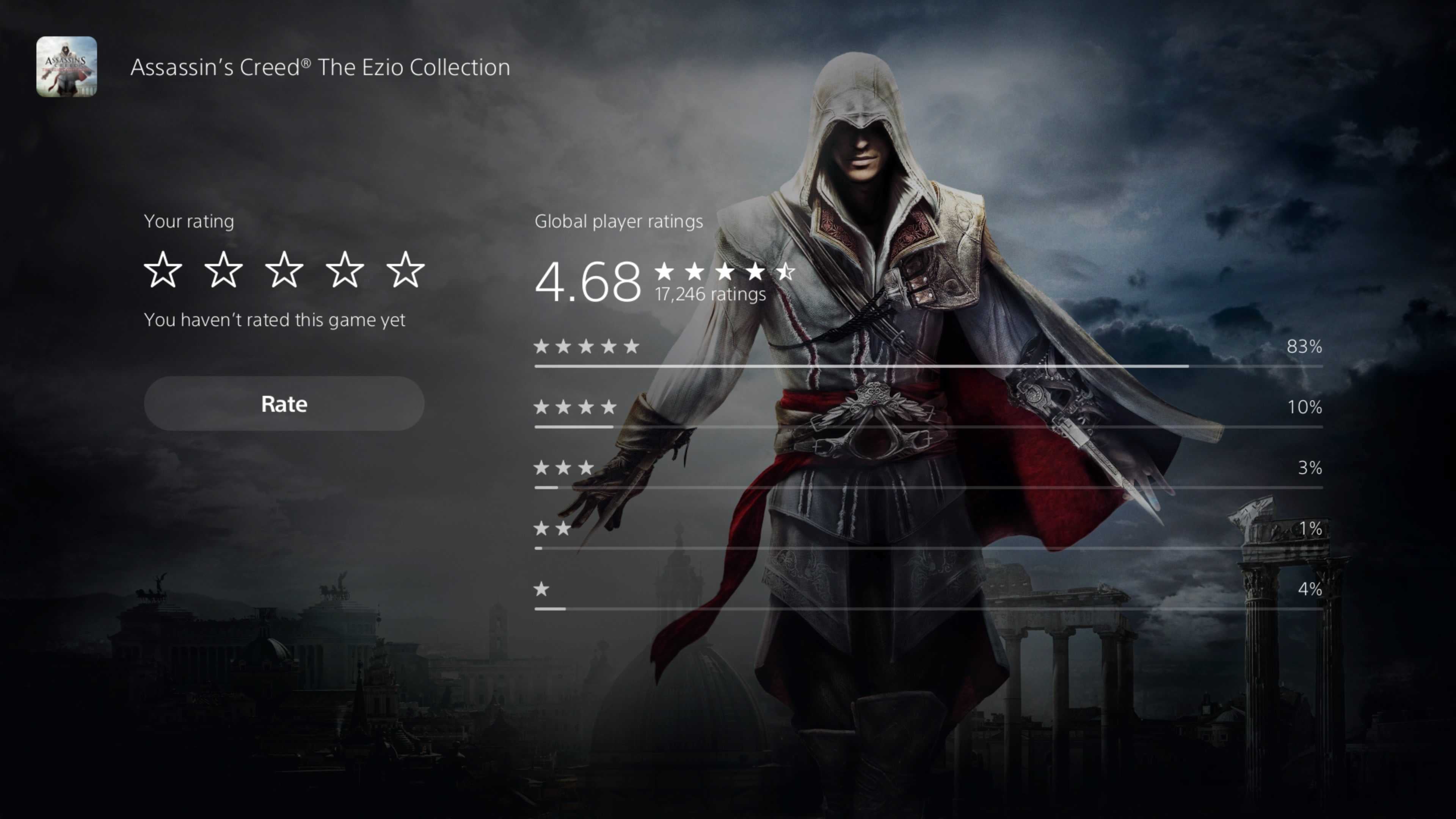 Blanked out stars on Assassin&rsquo;s Creed: The Ezio Collection with a message stating I was yet to rate the game