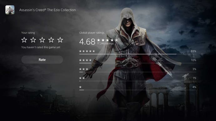 Blanked out stars on Assassin's Creed: The Ezio Collection with a message stating I was yet to rate the game