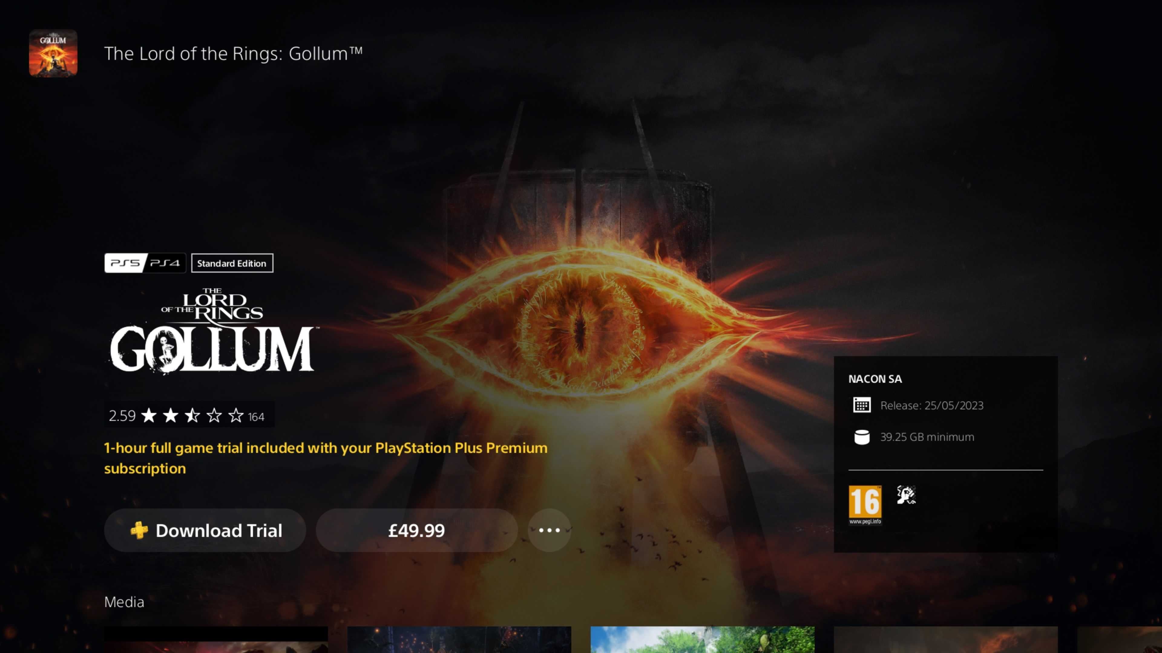 The Lord of the Rings: Gollum trial on PlayStation Plus Premium