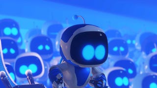Astro Bot looks out of his PS5 space ship with wide eyes in Astro Bot