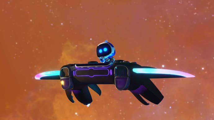 Astro Bot soars on the back of a DualSense controller in Astro Bot