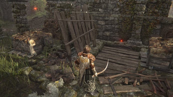A warrior faces a dilapidated wooden hut in Elden Ring