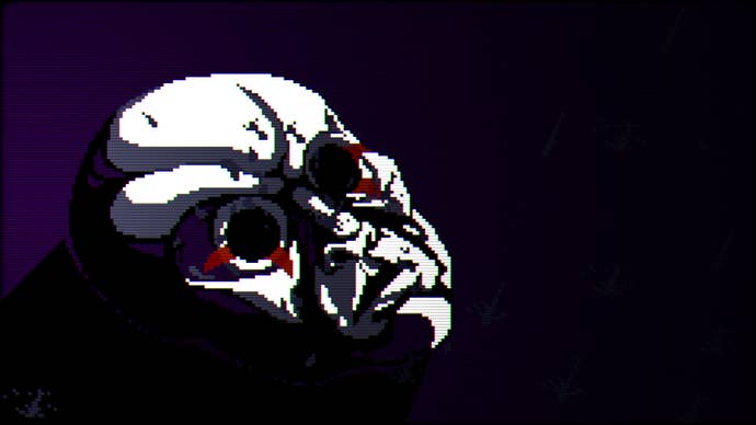 An atrocious 16-bit pixelart facemask from Midnight Special, lying successful a excavation of shadow