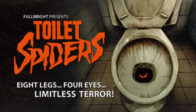 Promo art for Toilet Spiders, showing a toilet with red eyes looking out of it