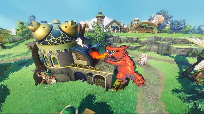 A dragon eating a building in Gold Gold Adventure Gold