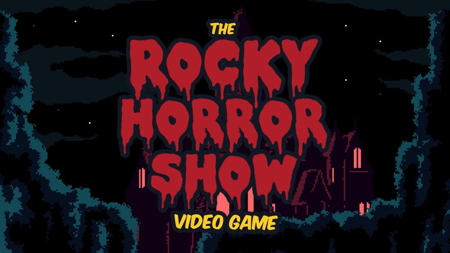 The title screen for FreakZone’s Rocky Horror Show game, written in drippy red font