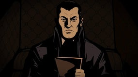 A sinister-looking clean-shaven Victorian detective portrayed in a graphic novel artstyle, looking at a piece of paper against a dark background.