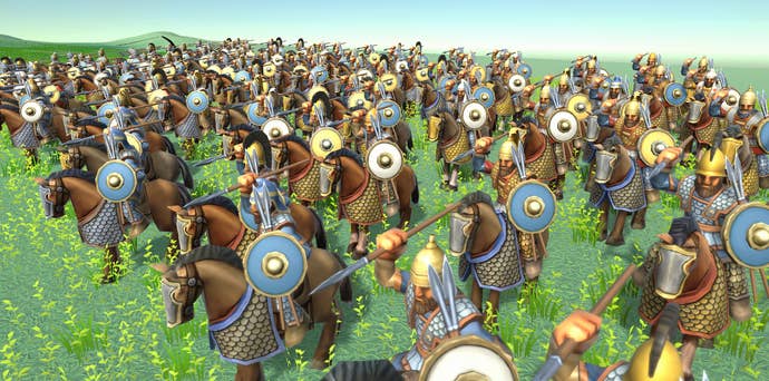 A bunch of cavalry soldiers with coloured circular shields from historical wargame Strategos