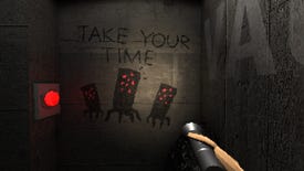 The player looking at a message on a wall in It Steals