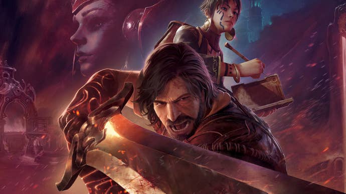 Character creation for Blades Of Fire, showing a bearded swordsman, a pen-wielding scholar, and a sinister young queen