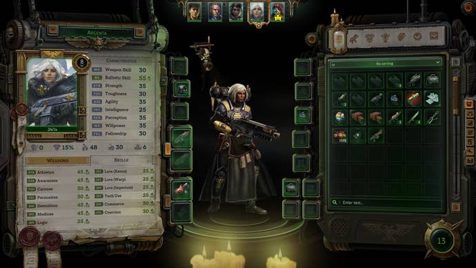 The character creation screen from Owlcat’s CRPG Warhammer 40,000: Rogue Trader