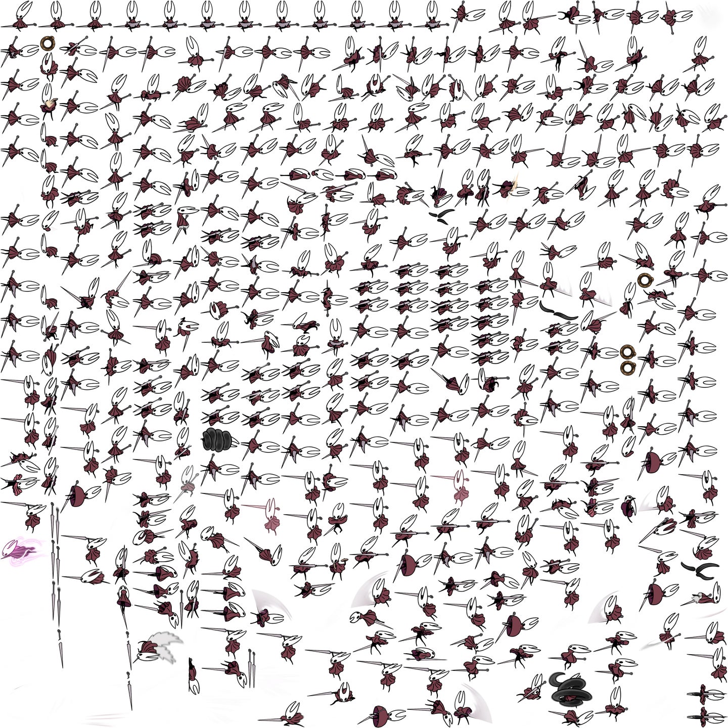 An image of all the different sprites for Hornet animations in Hollow Knight Silksong - 3