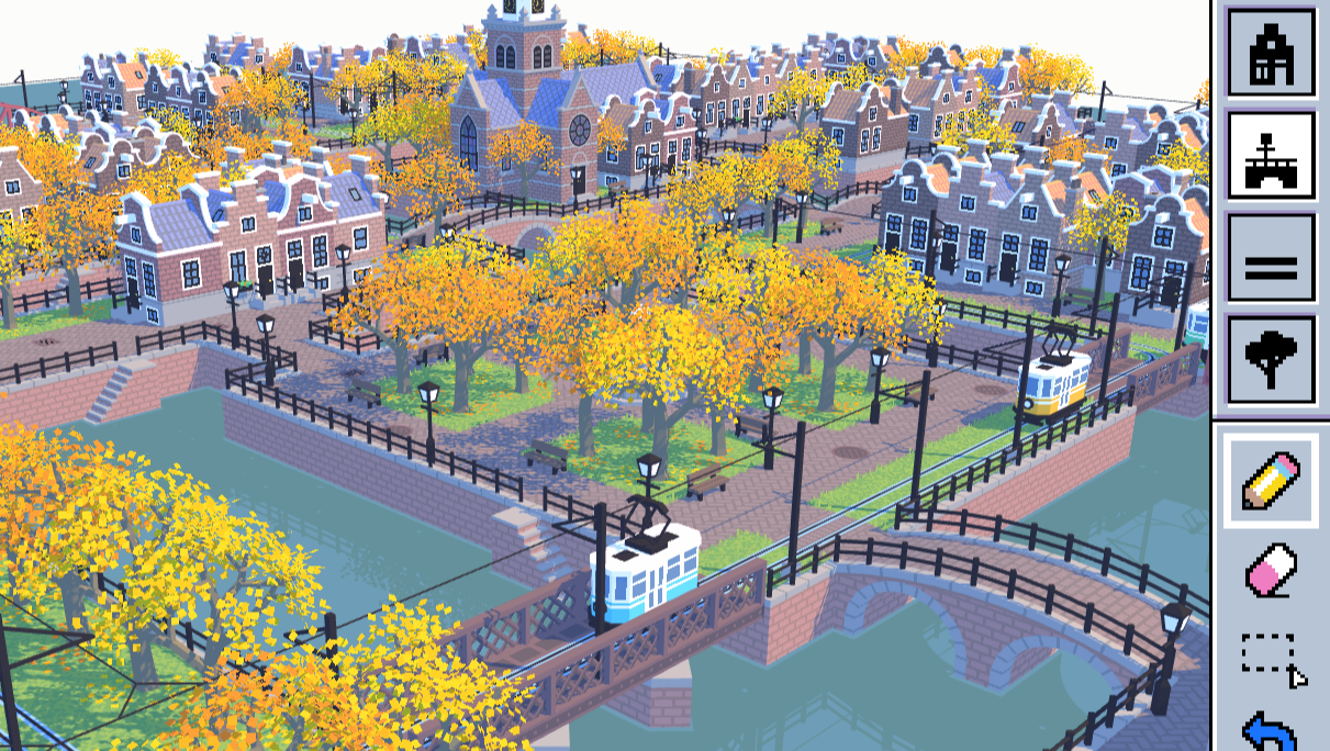 Here's a free miniature town-builder with trams from the creator of Viewfinder