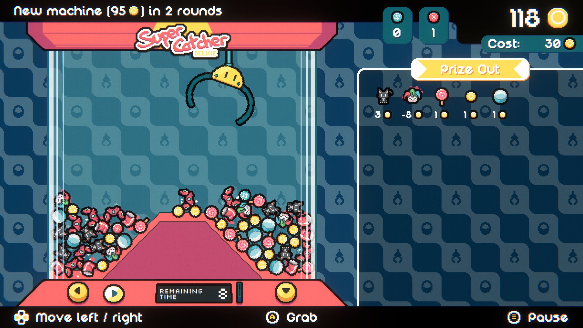 A claw machine in Cupiclaw with a sloping block in the centre - 1