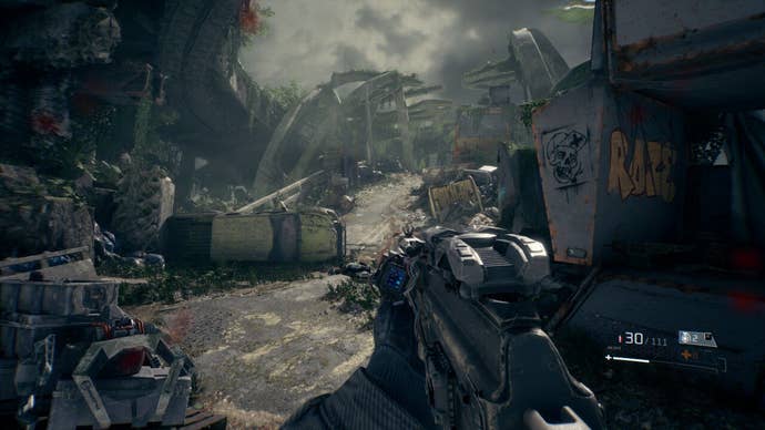 A presumption of a trashed and rubblestrewn slope successful a jungle country from first-person shooter La Quimera