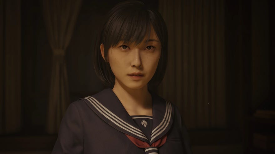 Entertainment The Japanese schoolgirl heroine of Silent Hill f, standing in a shadowy environment looking toward the camera