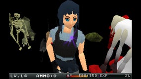 A woman in combat gear surrounded by monsters and walking skeletons represented in 32-bit style 3D visuals, from House of Necrosis