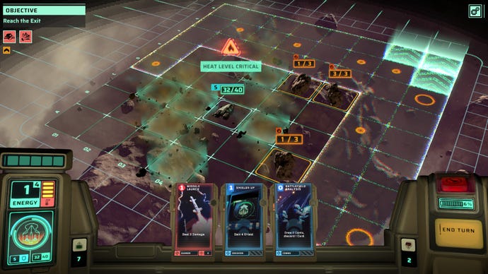 The player moving their ship across a battle map towards the exit square in Earthless