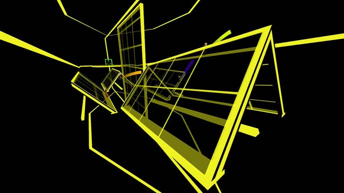 A SurfsUp representation based connected classical Counter-Strike instrumentality mode surf, featuring wiry yellowish routes floating successful blackness.