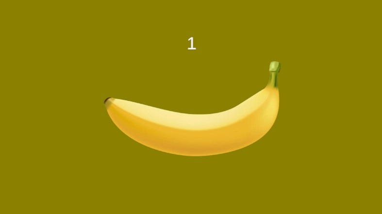 A picture of a banana with the number 1 above it