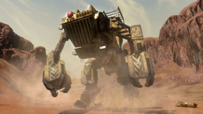 A giant mech in Red Faction Guerrilla stomping around the surface of Mars