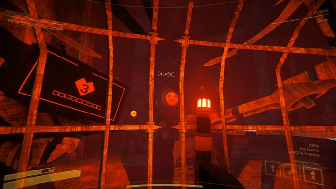A trapped player holding a flare looks at two fellow players in front of them in Content Warning