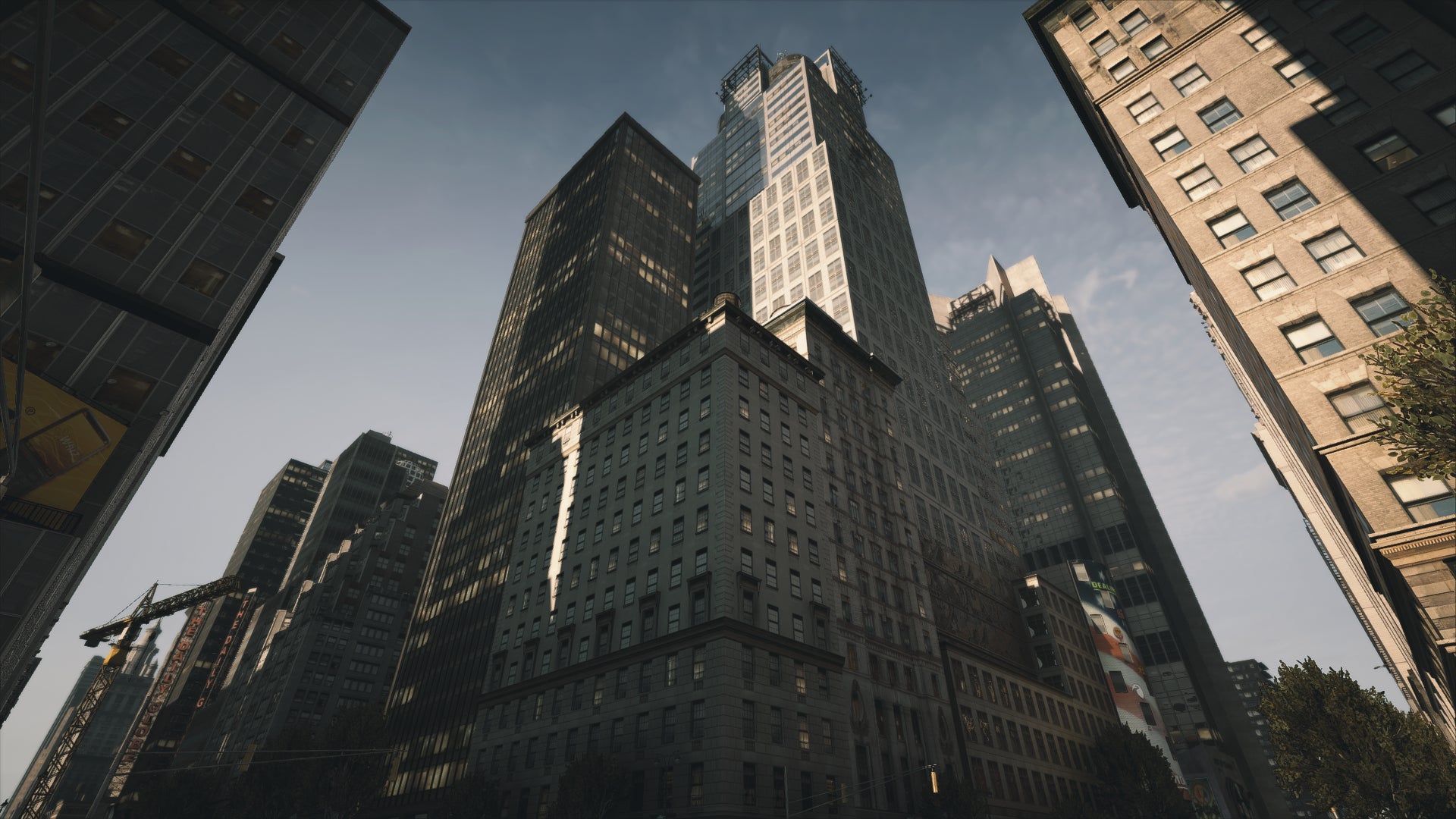 A view of a big skyscraper from street level in a GTA 5 mod that recreates GTA 4's Liberty City - 3