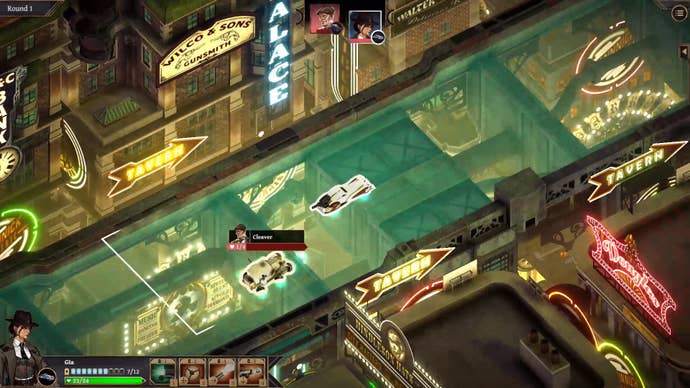 A car pursuit done a floating New York City of the 1930s from Aether & Iron, viewed from an elevated angled perspective