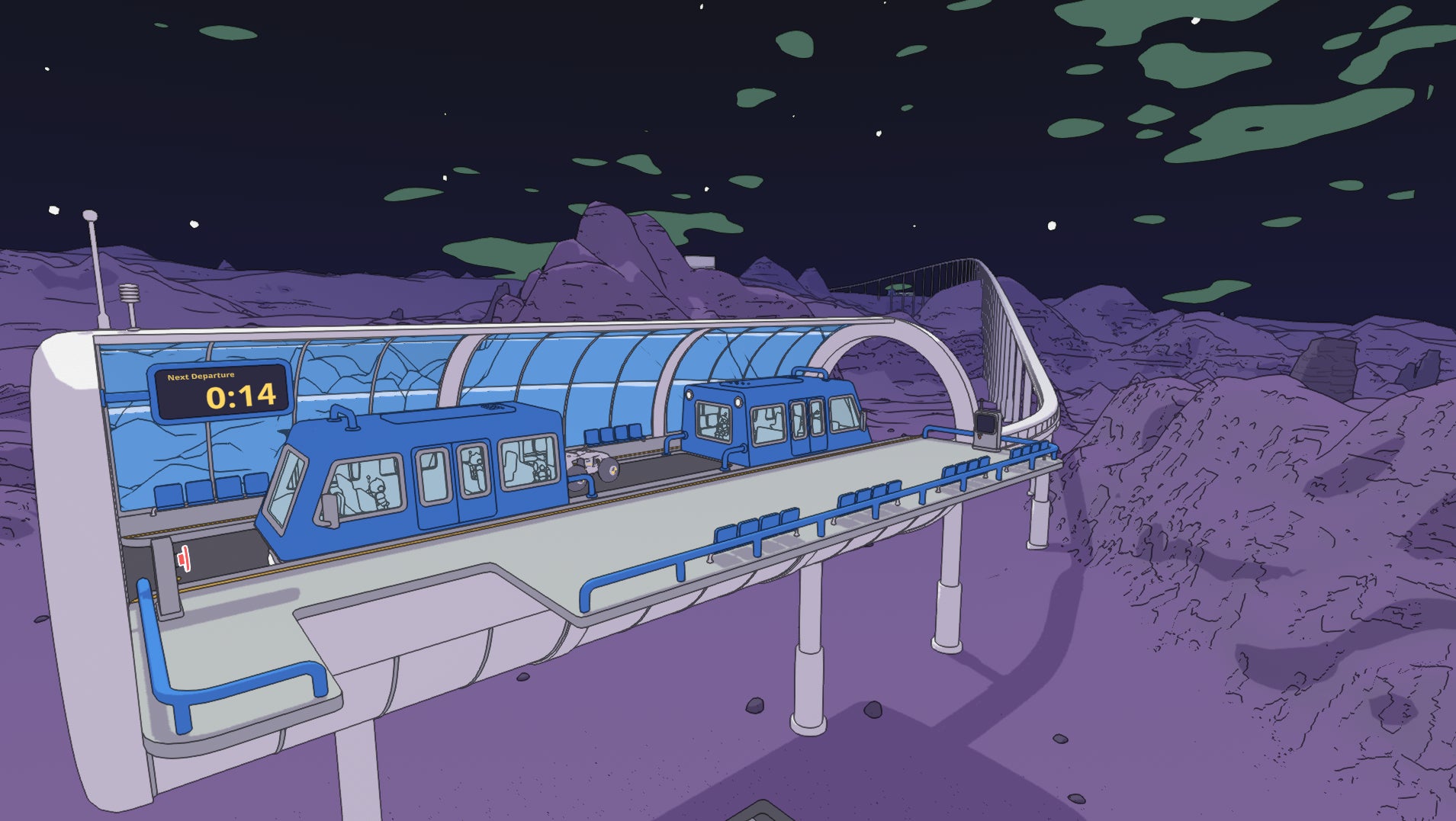 A train station on Mars at night in Mars First Logistics - 1