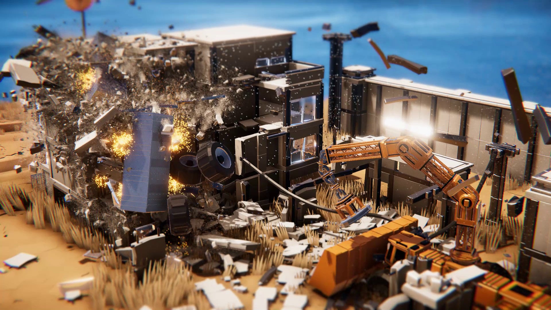 A building being torn apart by a custom-made demolition vehicle in Instruments Of Destruction - 1