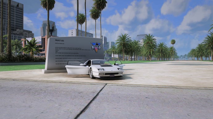 A achromatic car parked adjacent thenar trees by a chromatic motion successful the GTA 6 Project Vice mod for GTA 5.