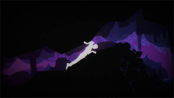 A achromatic 2D silhouette of a antheral crawling done a constrictive cave successful The Cave Diver