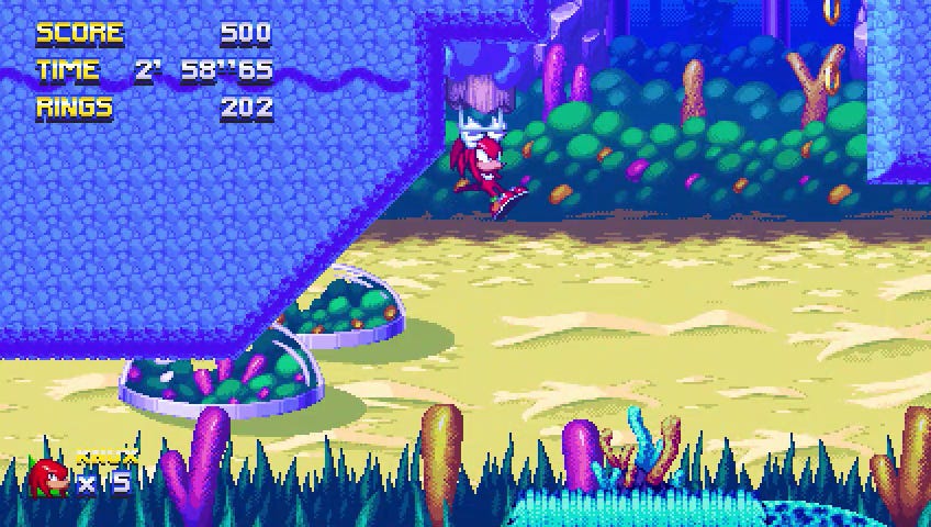 Knuckles hanging from an object in Sonic fangame Sonic Galactic