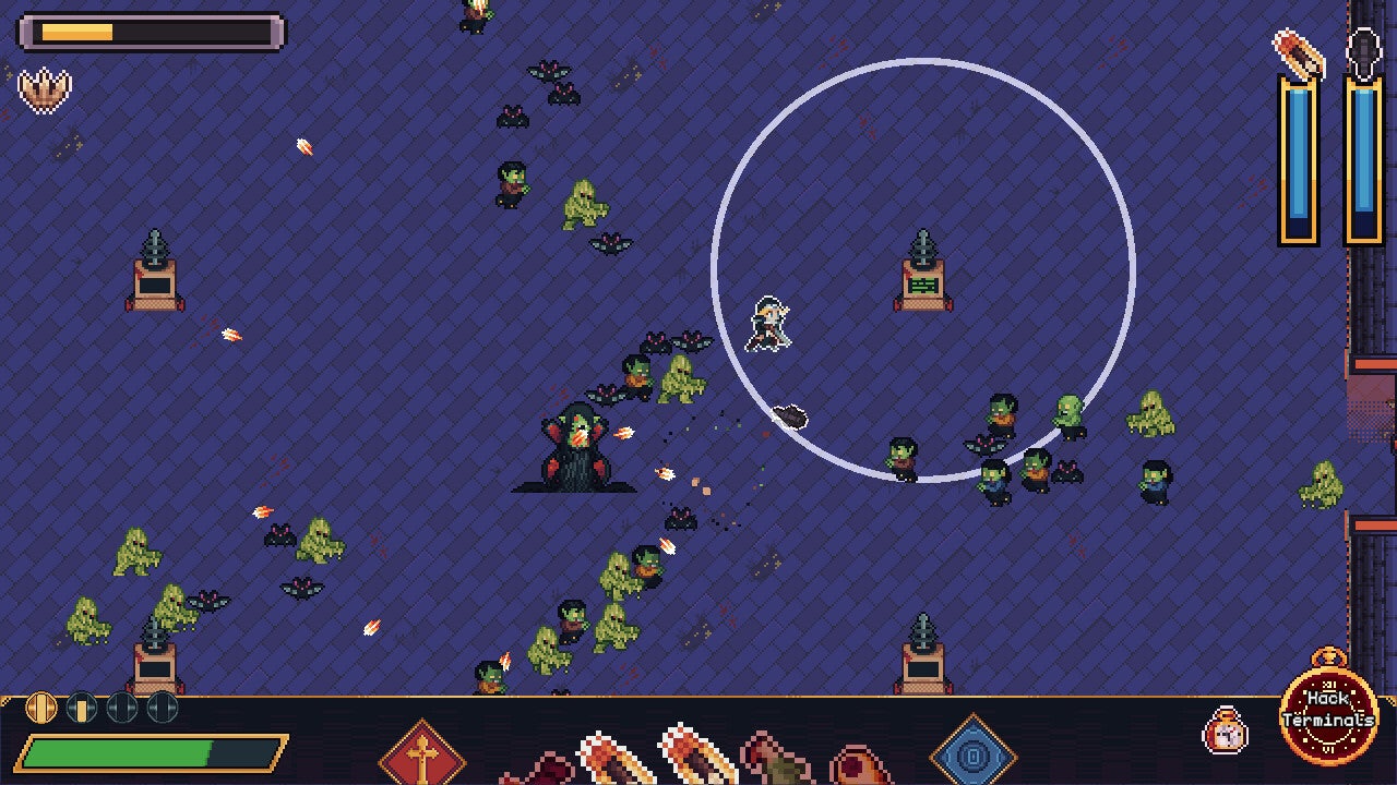 A nun fighting waves of undead in top-down pixelart shooter Moon Watch - 1