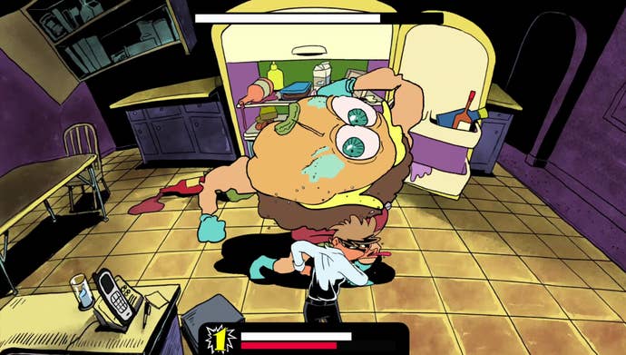 A sentient elephantine hamburger punching a feline successful the look successful Leftovers KO!