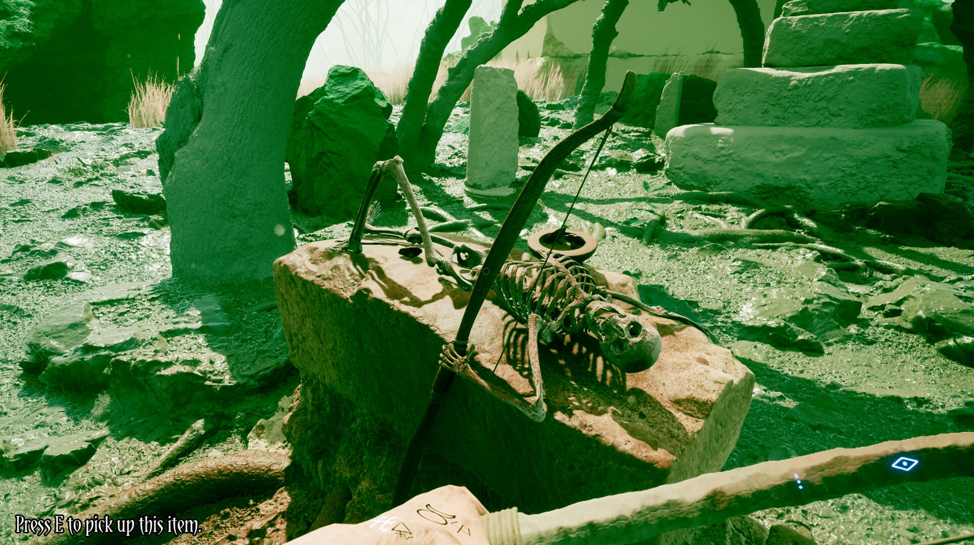 A normal-sized skeleton clutching a bow in The Axis Unseen - 4