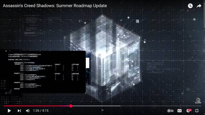 A teaser glitch successful a video astir aboriginal updates for Assassin's Creed Shadows, showing immoderate cryptic substance astir imprisonment and a glowy achromatic cube.