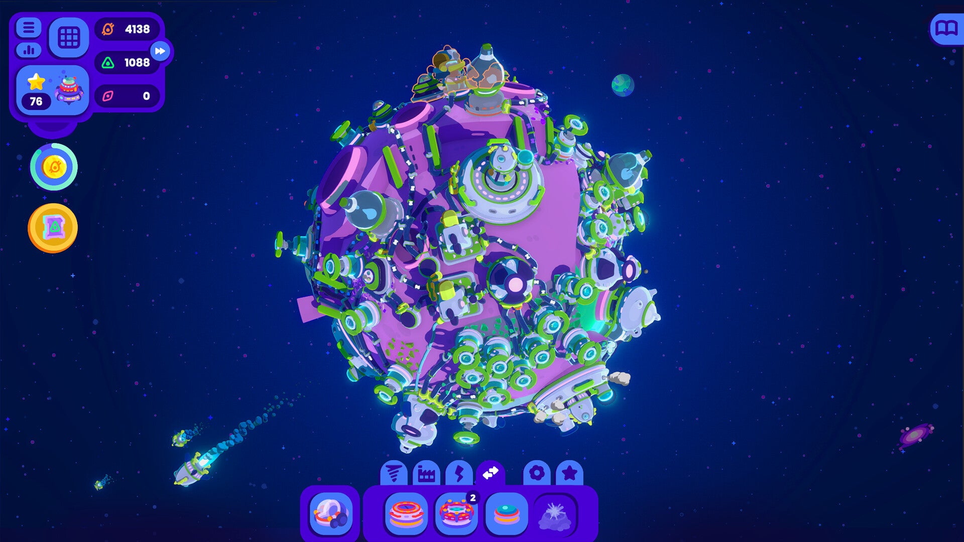 An asteroid absolutely decked with colourful factory buildings in Star Birds. - 1