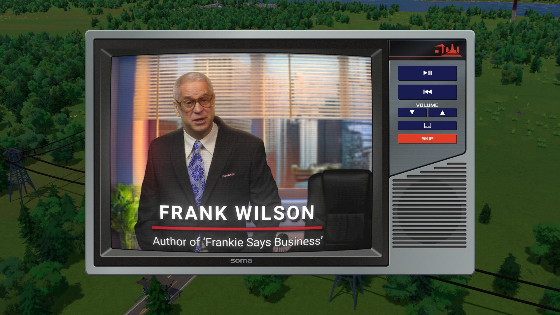 A live action mock TV news broadcast from 80s business sim Rise Of Industry 2 - 1