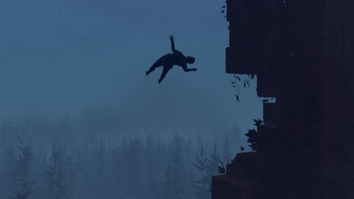 A silhouetted presumption of a antheral falling disconnected a cliff successful Baby Steps.