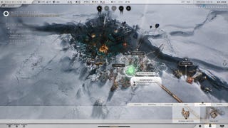A closer-up view of a city in Frostpunk 2, with the game's building interface visible