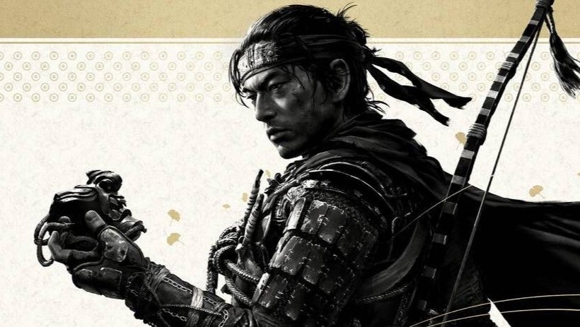 The samurai title character of Ghost Of Tsushima standing against a patterned background - 1