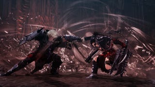 Two characters clashing in The First Berserker